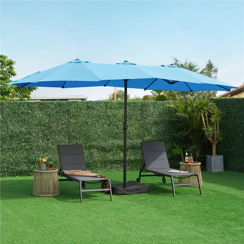 13/15ft Double-Sided Patio Umbrella with 36 LED Lights, Crank and Base for Garden, Backyard and Pool