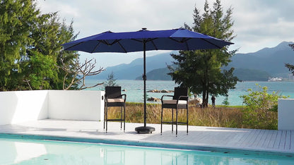 13/15ft Double-Sided Patio Umbrella with 36 LED Lights, Crank and Base for Garden, Backyard and Pool