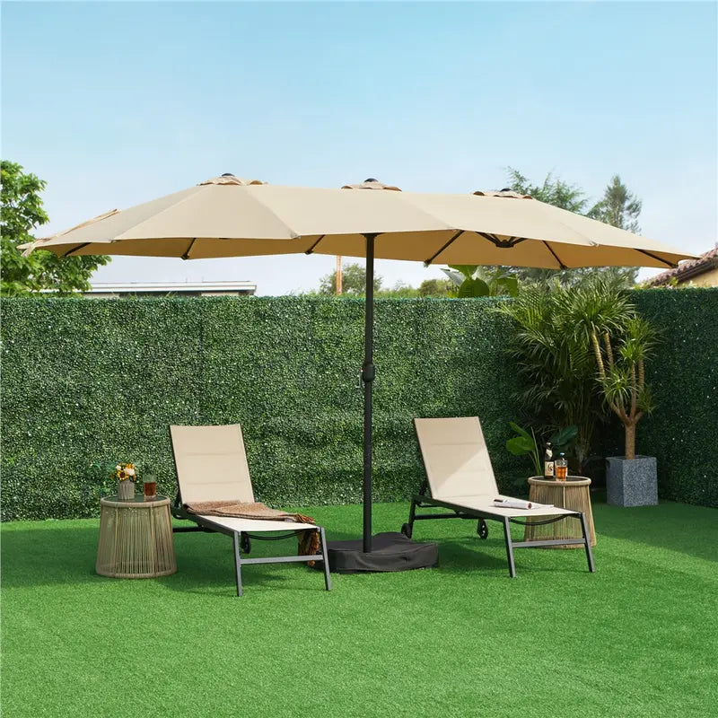 13/15ft Double-Sided Patio Umbrella with 36 LED Lights, Crank and Base for Garden, Backyard and Pool