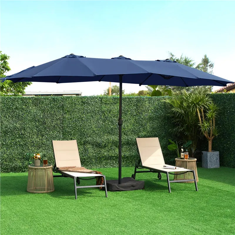 13/15ft Double-Sided Patio Umbrella with 36 LED Lights, Crank and Base for Garden, Backyard and Pool