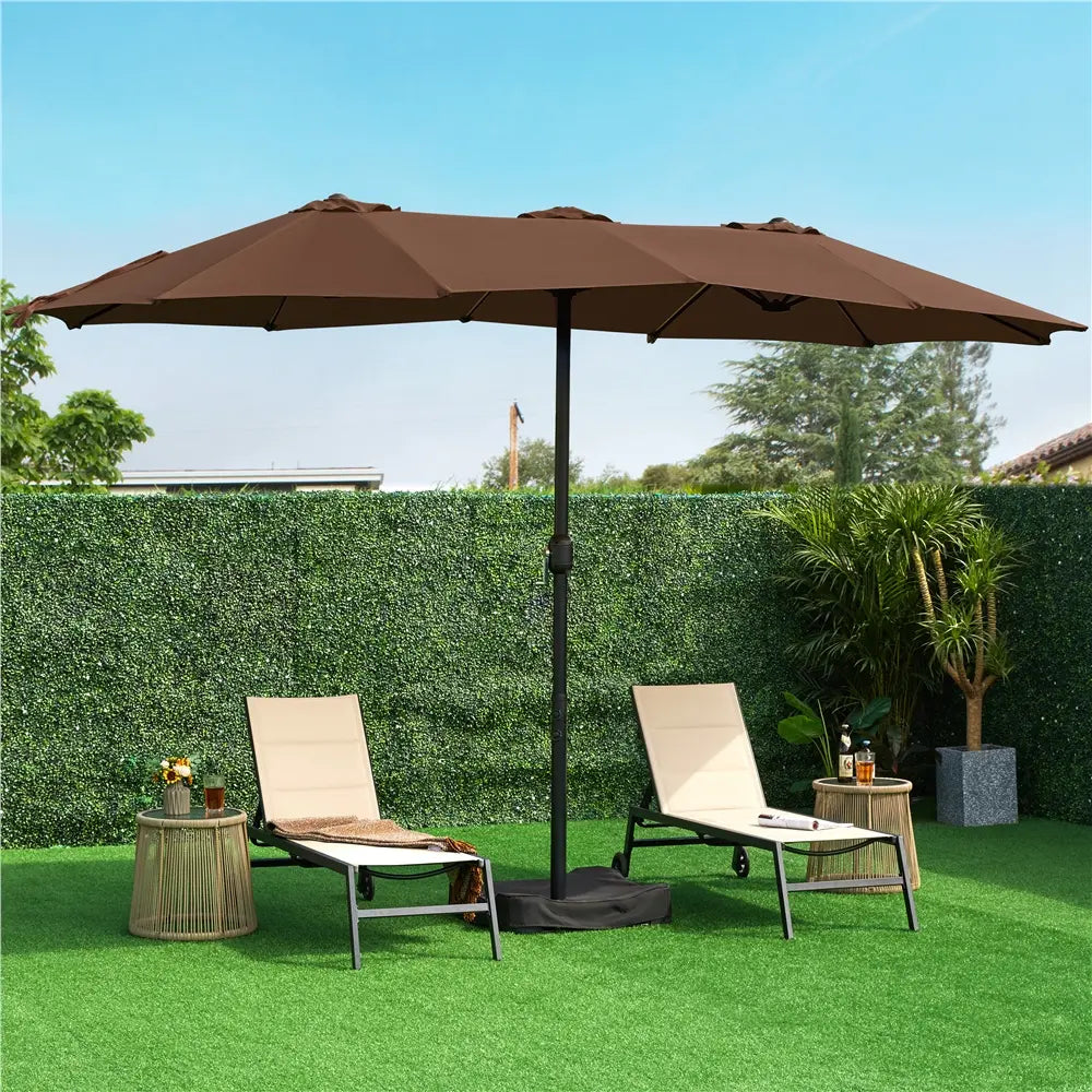 13/15ft Double-Sided Patio Umbrella with 36 LED Lights, Crank and Base for Garden, Backyard and Pool
