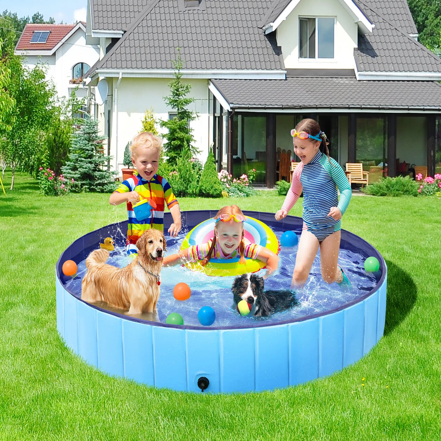 Foldable Pet Swimming Pool, Portable Dog Bath Tub Indoor and Outdoor, PVC Portable Wash Tub for Pet Dogs for Garden/Beach/Yard/Home Use
