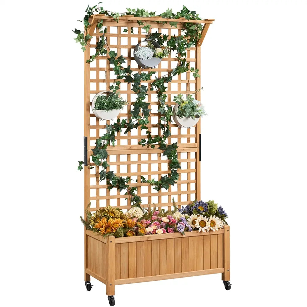 75/50" H Horticulture Garden Planter with Trellis for Vine Climbing Plants Garden Box Outdoor w/Drainage Holes Raised Garden Bed Garden Planter Box for Flowers