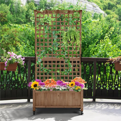 75/50" H Horticulture Garden Planter with Trellis for Vine Climbing Plants Garden Box Outdoor w/Drainage Holes Raised Garden Bed Garden Planter Box for Flowers