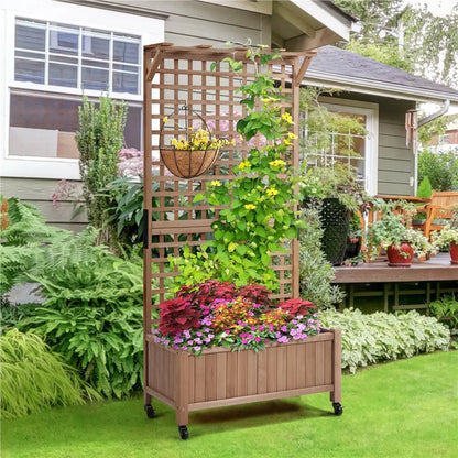 75/50" H Horticulture Garden Planter with Trellis for Vine Climbing Plants Garden Box Outdoor w/Drainage Holes Raised Garden Bed Garden Planter Box for Flowers