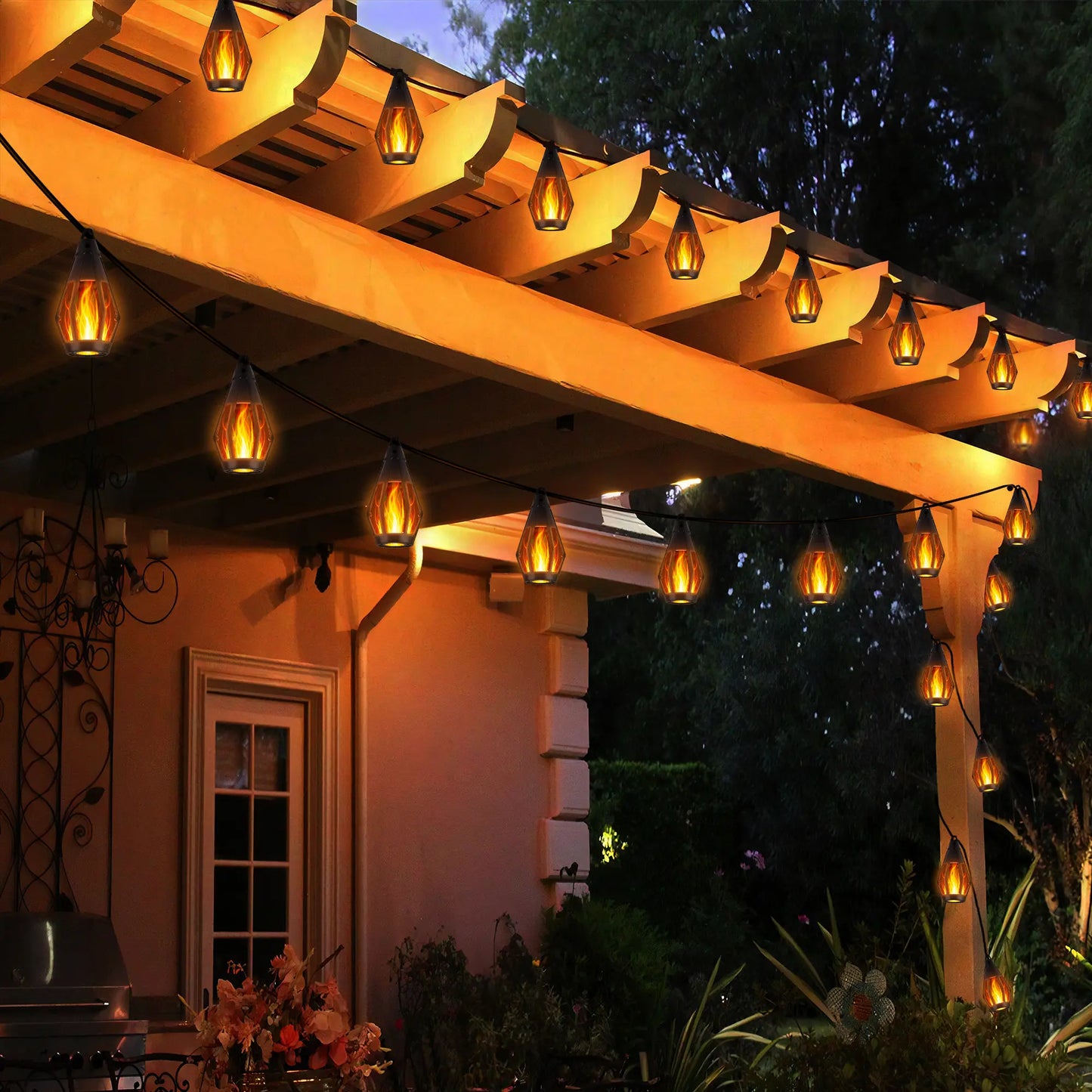 Flame LED Lighted Strip Lights, 42ft 15-LED Outdoor Waterproof Garden Accessories, Energy-Efficient Eco-Friendly Backyard & Outdoor Decor Summervibes