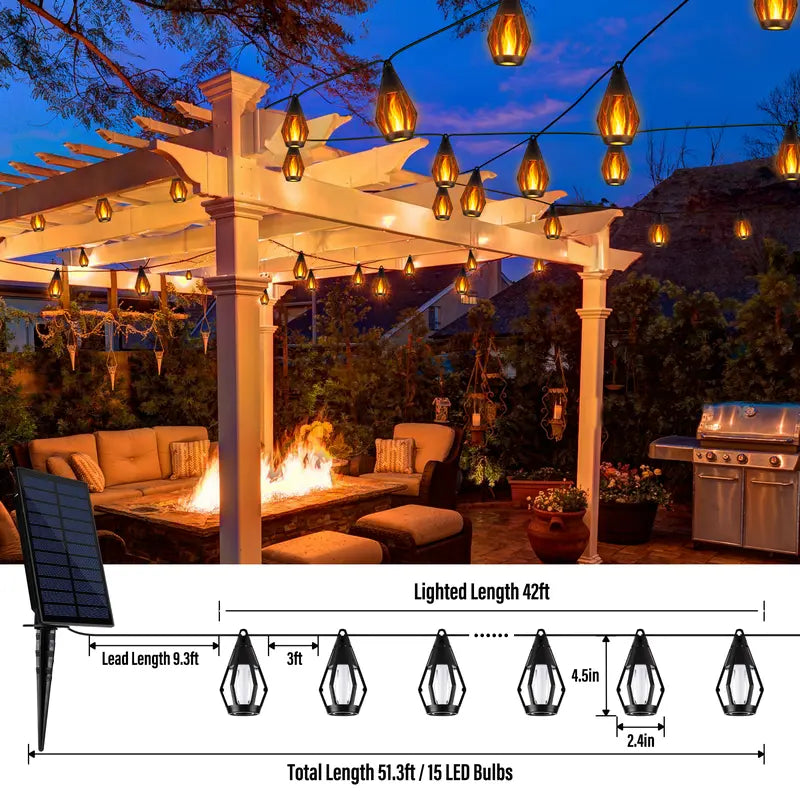 Flame LED Lighted Strip Lights, 42ft 15-LED Outdoor Waterproof Garden Accessories, Energy-Efficient Eco-Friendly Backyard & Outdoor Decor Summervibes