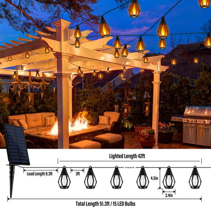 Flame LED Lighted Strip Lights, 42ft 15-LED Outdoor Waterproof Garden Accessories, Energy-Efficient Eco-Friendly Backyard & Outdoor Decor Summervibes