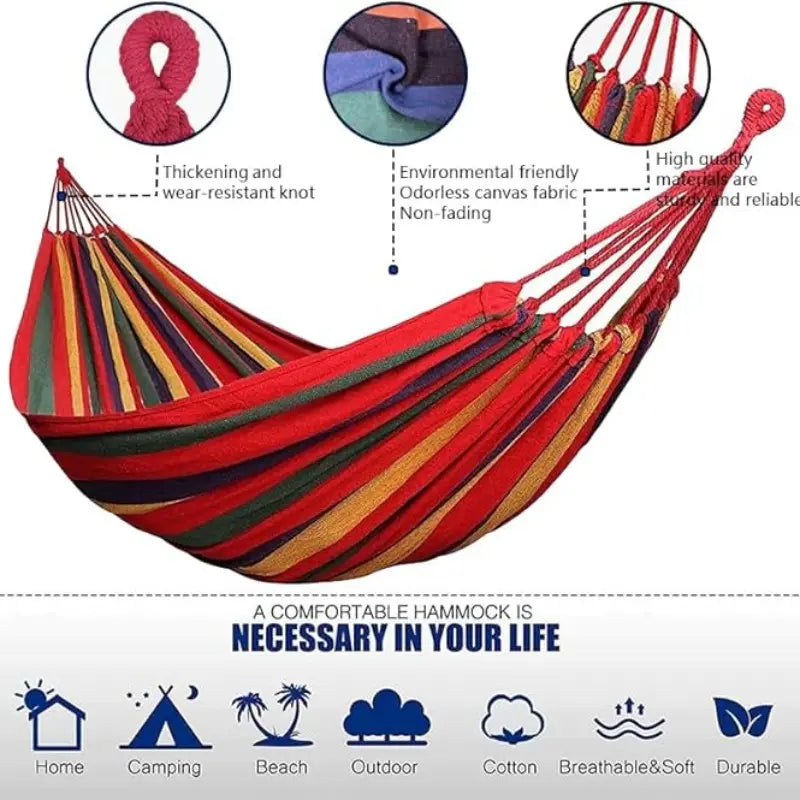 Portable Canvas Cozy Hammock for Outdoor Garden Camping, Ideal for Yard Patio Backyard Travel, Lightweight and Easy to Carry, Travel Accessory Hammock