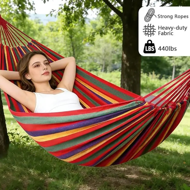 Portable Canvas Cozy Hammock for Outdoor Garden Camping, Ideal for Yard Patio Backyard Travel, Lightweight and Easy to Carry, Travel Accessory Hammock